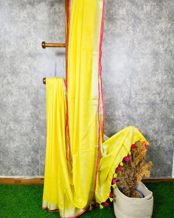 Delicate_Slub_Linen_Saree_Yellow_Hand_Dyed