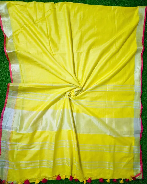 Delicate_Slub_Linen_Saree_Yellow_Hand_Dyed