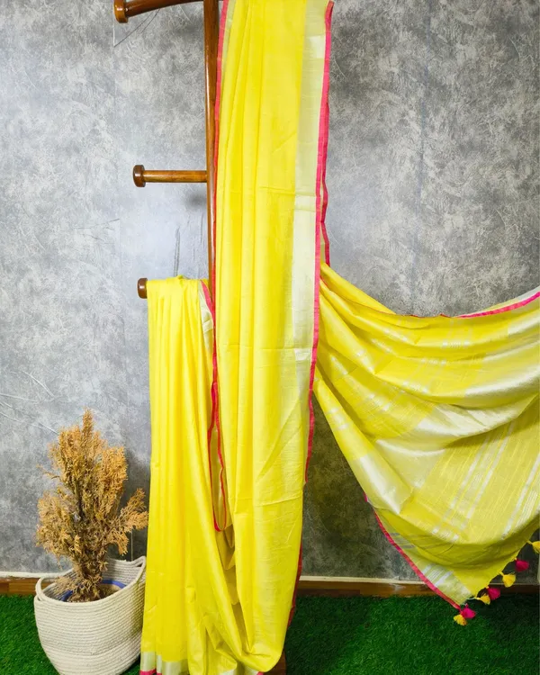Delicate_Slub_Linen_Saree_Yellow_Hand_Dyed