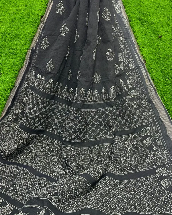 Elegant_Chikankari_Kota_Doria_Saree_Black_Handcrafted
