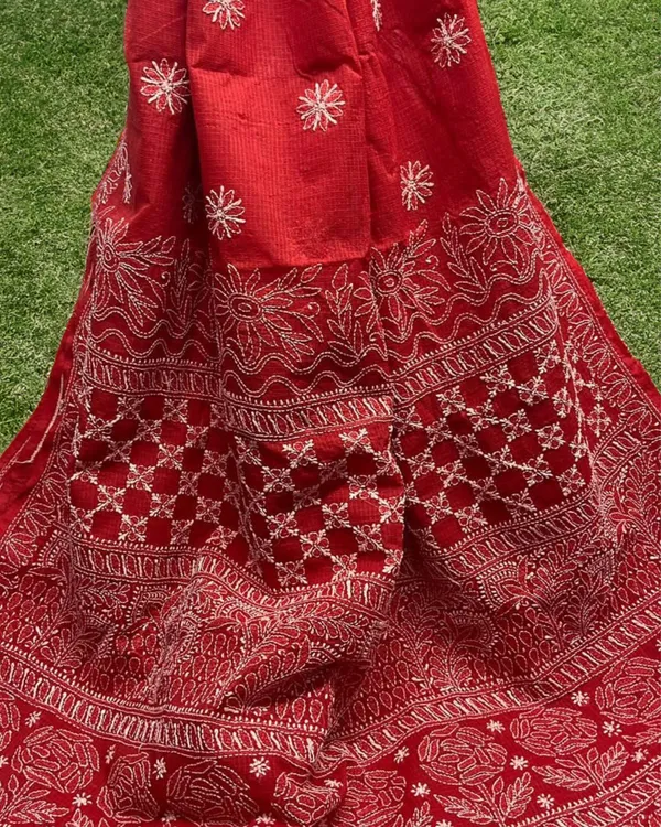 Scarlet_Chikankari_Kota_Doria_Saree_Red_Handcrafted