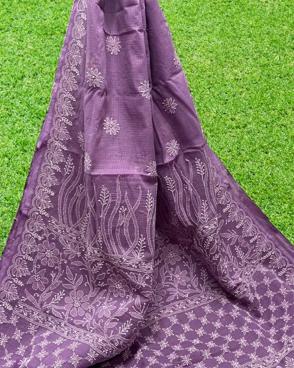 Lilac_Chikankari_Kota_Doria_Saree_Lavender_Handcrafted