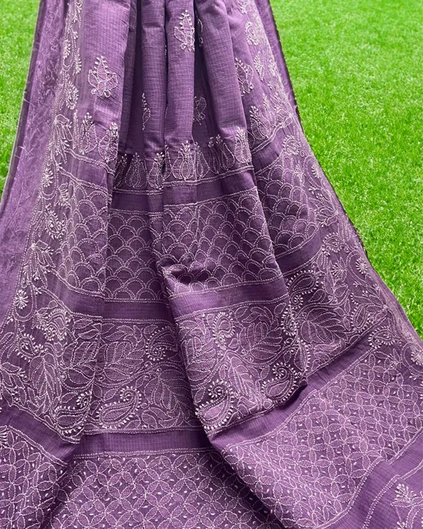 Lavender_Chikankari_Kota_Doria_Saree_Lavender_Handcrafted