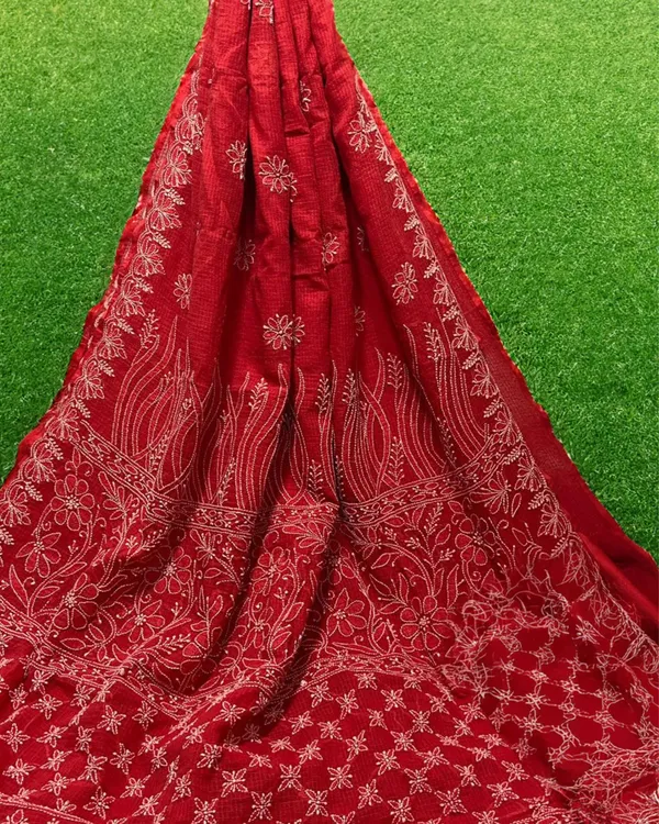 Cherry_Chikankari_Kota_Doria_Saree_Red_Handcrafted