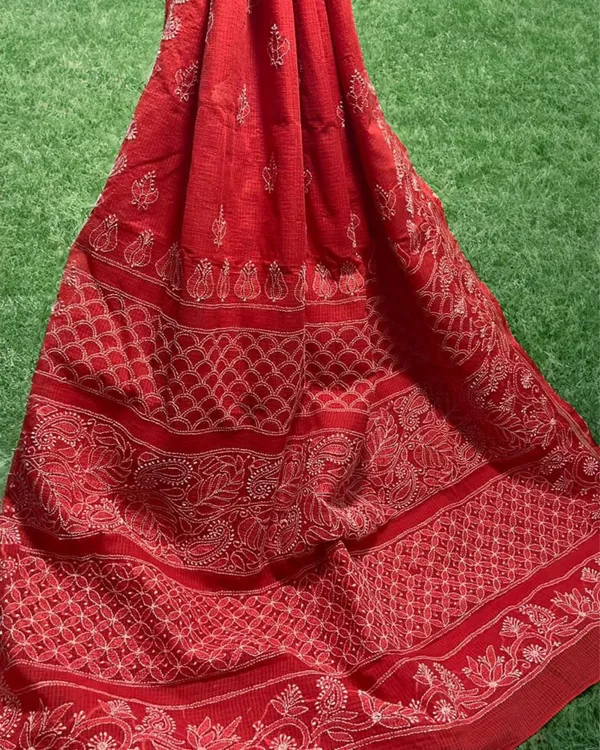 Crimson_Chikankari_Kota_Doria_Saree_Red_Handcrafted