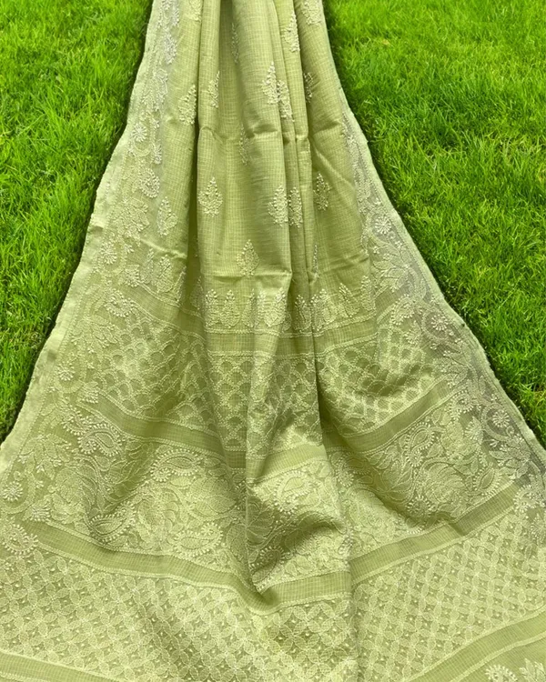 Mossy_Chikankari_Kota_Doria_Saree_Green_Handcrafted