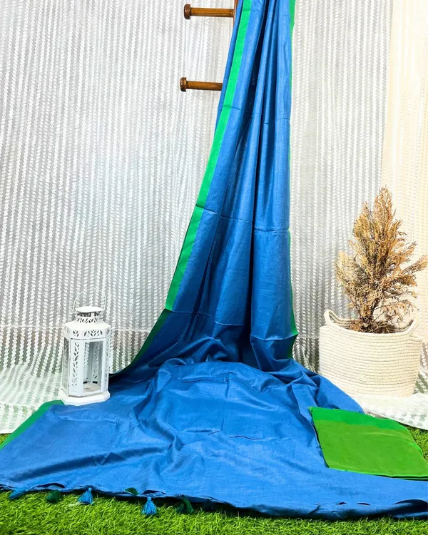 Tranquil_Slub_Linen_Hand_Dyed_Blue_Saree