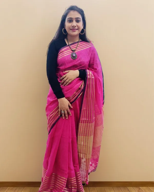Rosy_Khadi_Linen_Saree_Pink