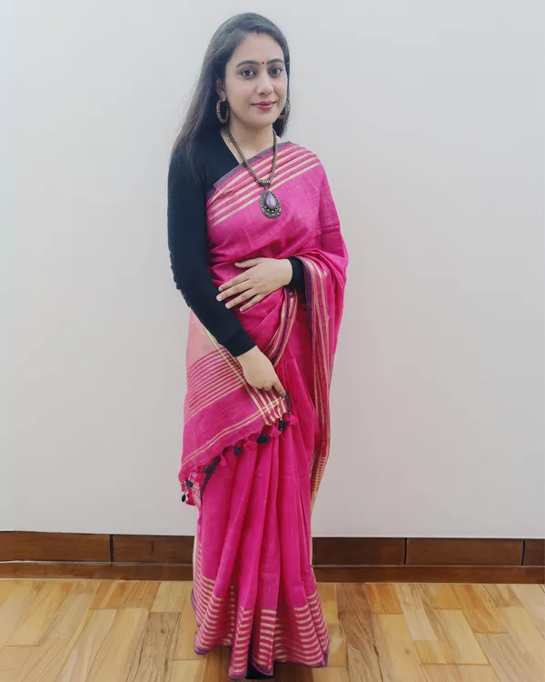Rosy_Khadi_Linen_Saree_Pink