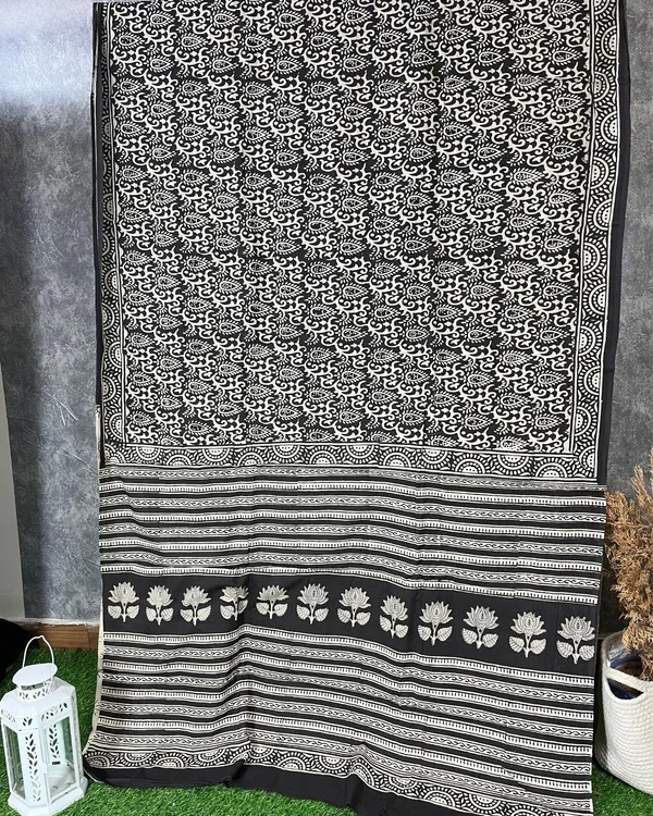 Blockprinted_Pure_Mul_Cotton_Charming_Black_Saree