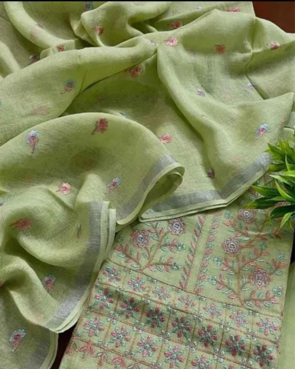 Gulmohar_Pure_Linen_Embroidered_Green_Suit_Piece