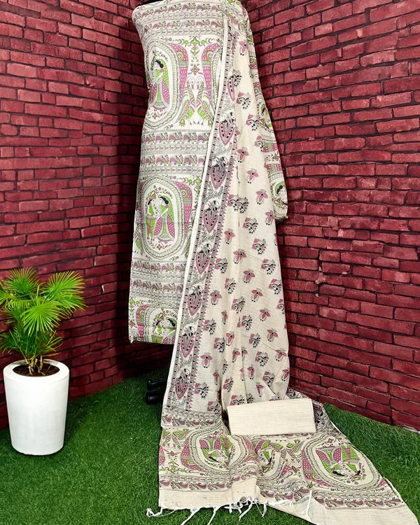 Blossom_Madhubani_Handblock_Print_Khadi_Silk_Beige_Suit
