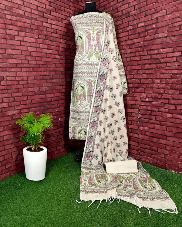 Blossom_Madhubani_Handblock_Print_Khadi_Silk_Beige_Suit