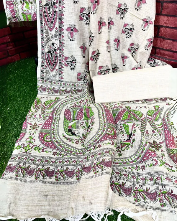 Blossom_Madhubani_Handblock_Print_Khadi_Silk_Beige_Suit