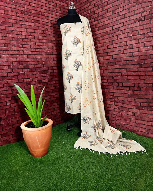 Blossom_Blockprinted_Khadi_Silk_Leafy_Beige_Suit