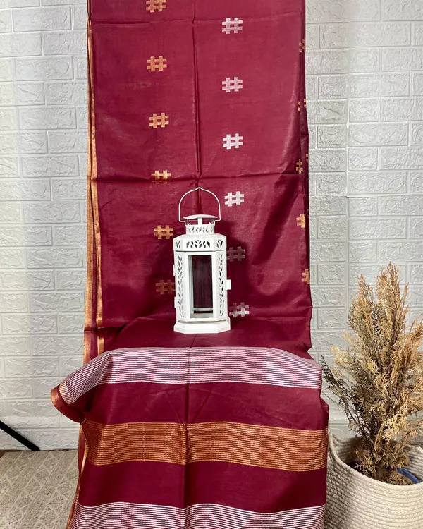 Jaquard_Kota_Slub_Saree_Hand_Dyed_Royal_Red