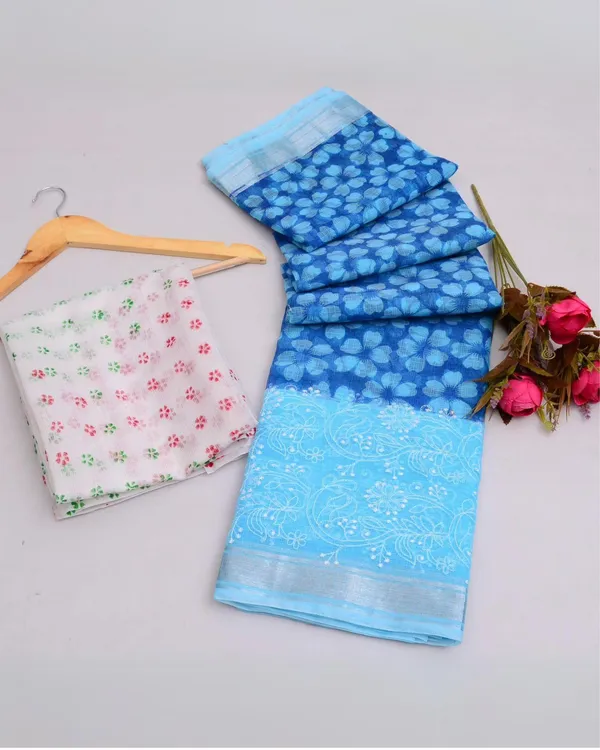 Blockprinted_Kota_Doria_Decorous_Blue_Emroidered_Saree
