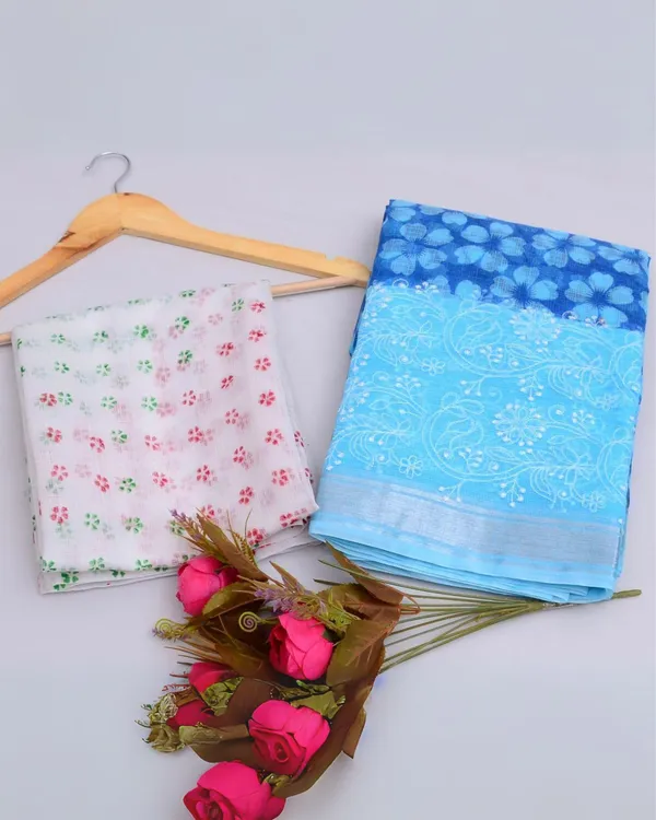 Blockprinted_Kota_Doria_Decorous_Blue_Emroidered_Saree
