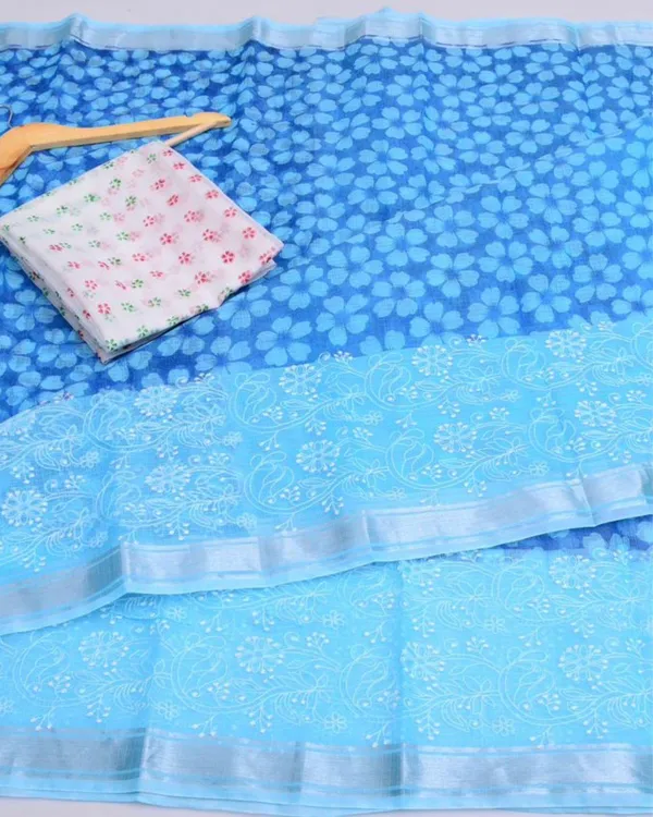 Blockprinted_Kota_Doria_Decorous_Blue_Emroidered_Saree