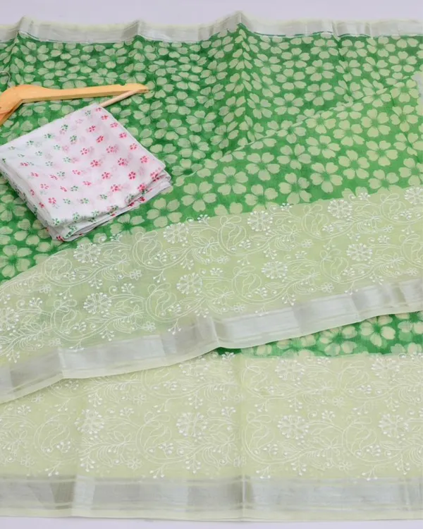 Blockprinted_Kota_Doria_Hypnotic_Green_Emroidered_Saree