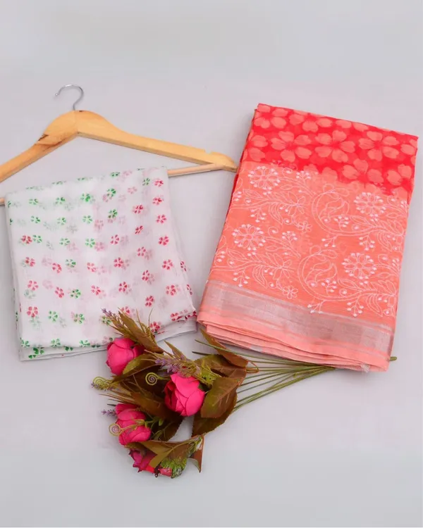 Blockprinted_Kota_Doria_Dazzling_Red_Emroidered_Saree