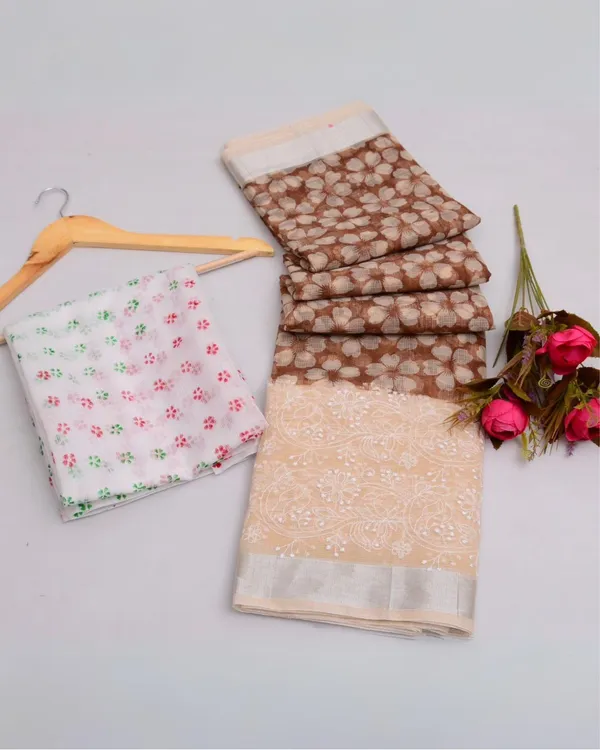 Blockprinted_Kota_Doria_Artistic_Brown_Emroidered_Saree