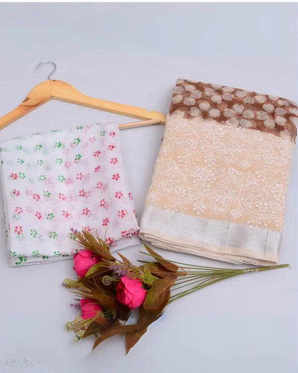Blockprinted_Kota_Doria_Artistic_Brown_Emroidered_Saree