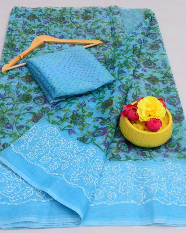 Blockprinted_Kota_Doria_Timeless_Blue_Emroidered_Saree
