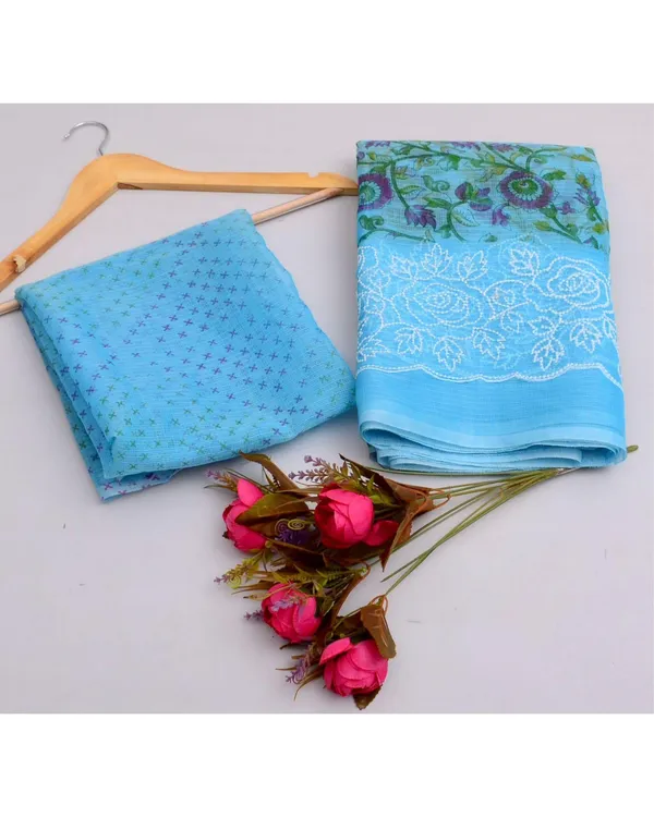 Blockprinted_Kota_Doria_Timeless_Blue_Emroidered_Saree
