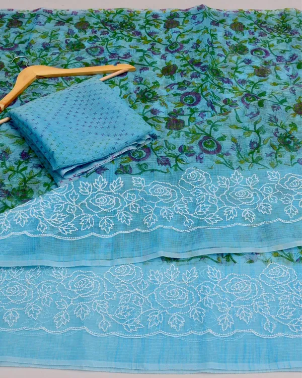 Blockprinted_Kota_Doria_Timeless_Blue_Emroidered_Saree