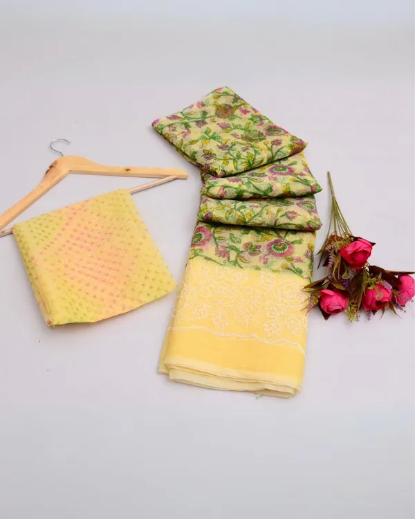 Blockprinted_Kota_Doria_Luminous_Yellow_Emroidered_Saree