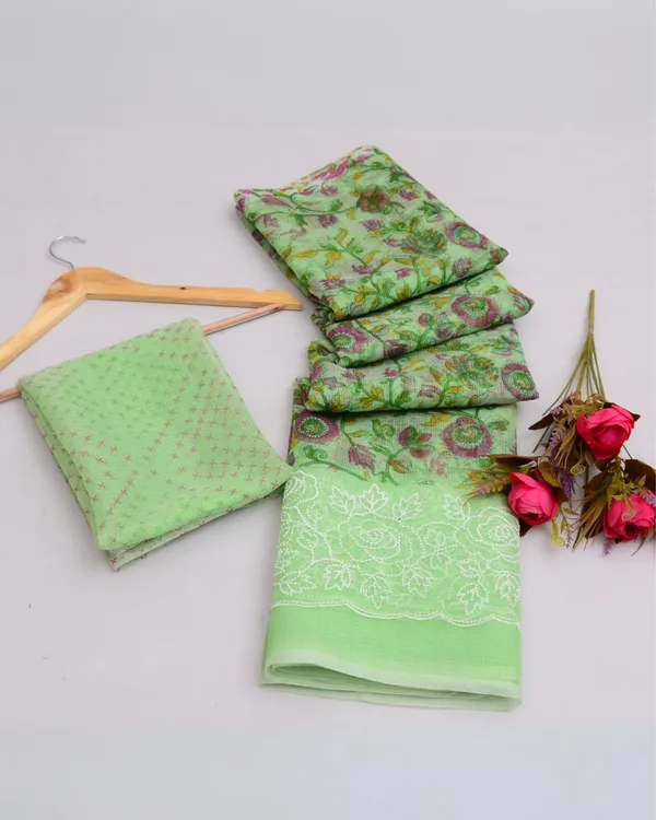 Blockprinted_Kota_Doria_Striking_Green_Emroidered_Saree