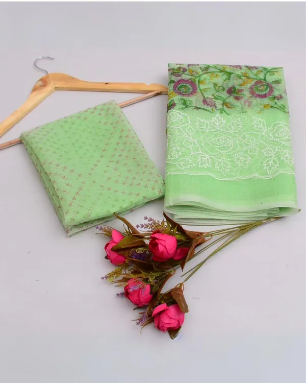 Blockprinted_Kota_Doria_Striking_Green_Emroidered_Saree