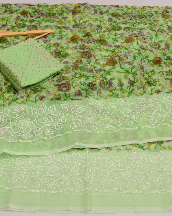 Blockprinted_Kota_Doria_Striking_Green_Emroidered_Saree