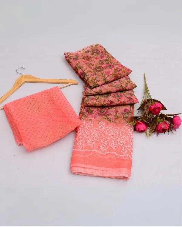 Blockprinted_Kota_Doria_Blushing_Peach_Emroidered_Saree