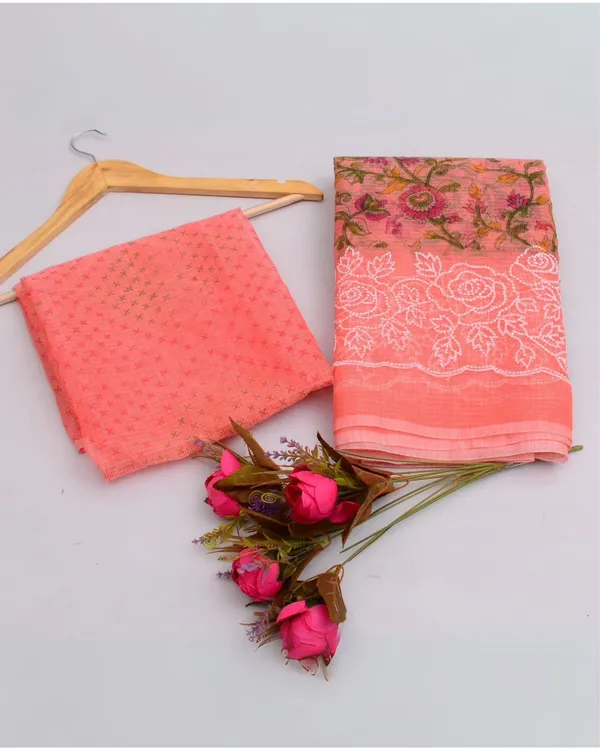 Blockprinted_Kota_Doria_Blushing_Peach_Emroidered_Saree