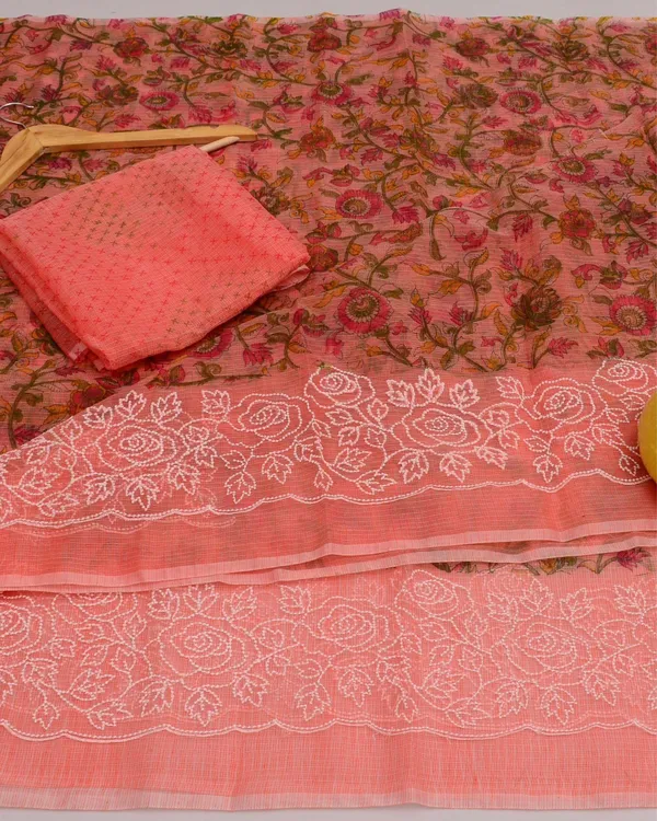 Blockprinted_Kota_Doria_Blushing_Peach_Emroidered_Saree