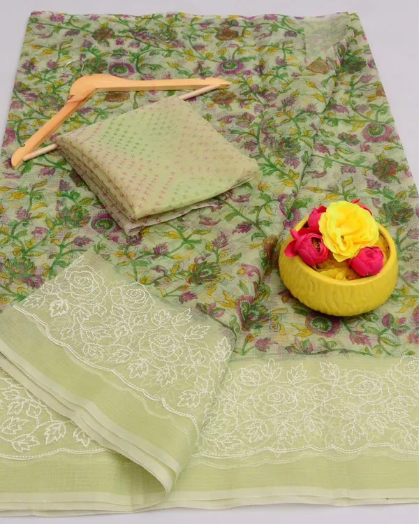 Blockprinted_Kota_Doria_Graceful_Green_Emroidered_Saree