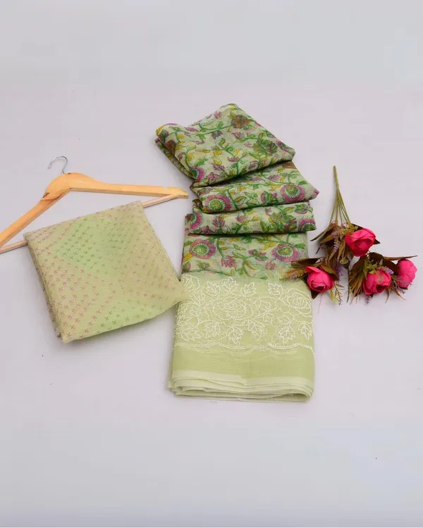 Blockprinted_Kota_Doria_Graceful_Green_Emroidered_Saree