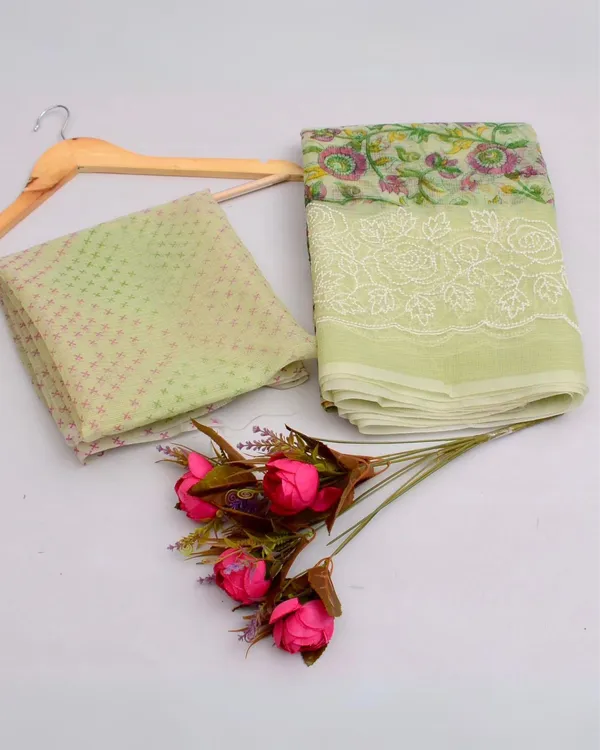 Blockprinted_Kota_Doria_Graceful_Green_Emroidered_Saree
