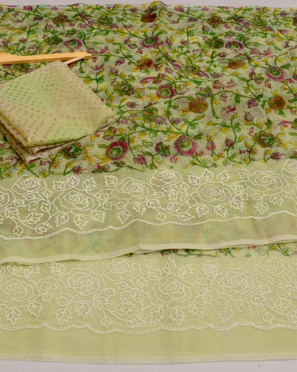 Blockprinted_Kota_Doria_Graceful_Green_Emroidered_Saree