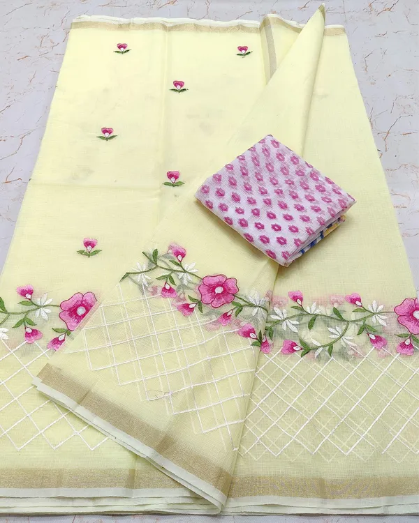 Alluring_Yellow_Kota_Doria_Cotton_Floral_Embroidery_Saree