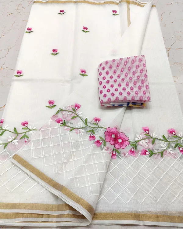Pastoral_White_Kota_Doria_Cotton_Floral_Embroidery_Saree