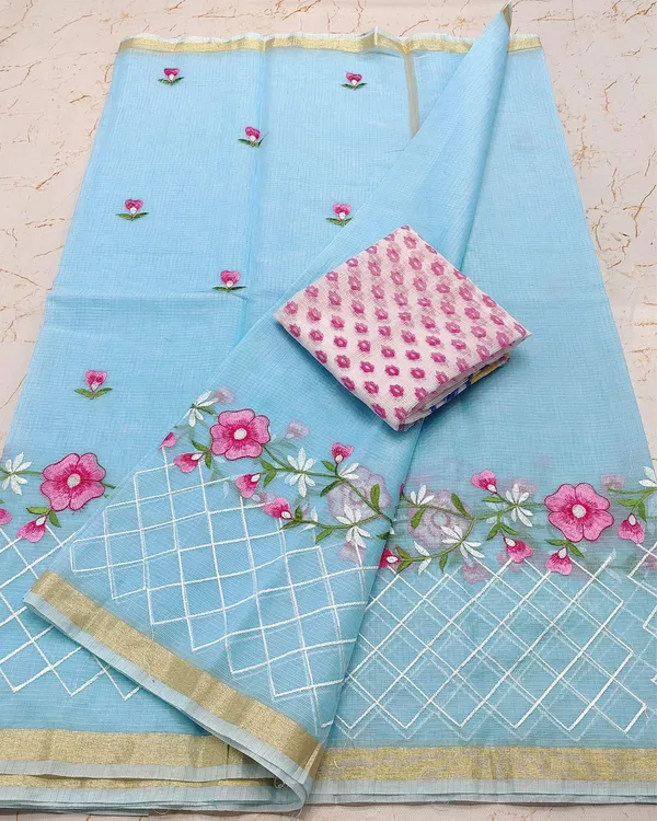 Gorgeous_Blue_Kota_Doria_Cotton_Floral_Embroidery_Saree