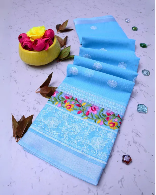 Fanciful_Blue_Kota_Doria_Cotton_Floral_Embroidery_Saree