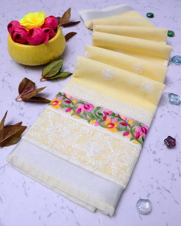Lustrous_Yellow_Kota_Doria_Cotton_Floral_Embroidery_Saree
