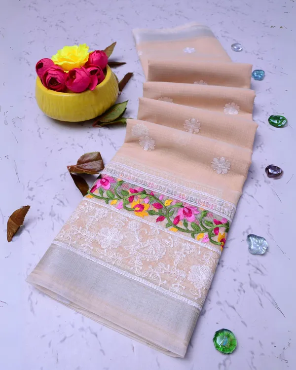 Masterful_Beige_Kota_Doria_Cotton_Floral_Embroidery_Saree