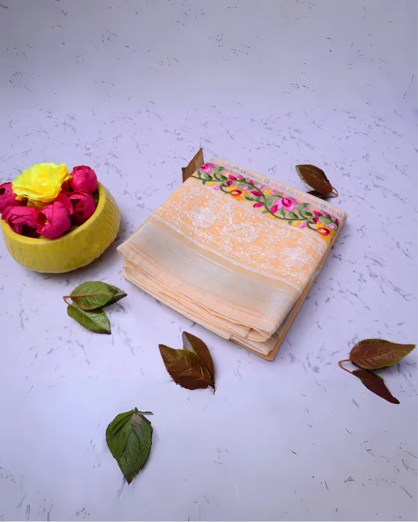Eclipsing_Orange_Kota_Doria_Cotton_Floral_Embroidery_Saree