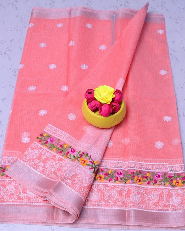 Exquisite_Pink_Kota_Doria_Cotton_Floral_Embroidery_Saree