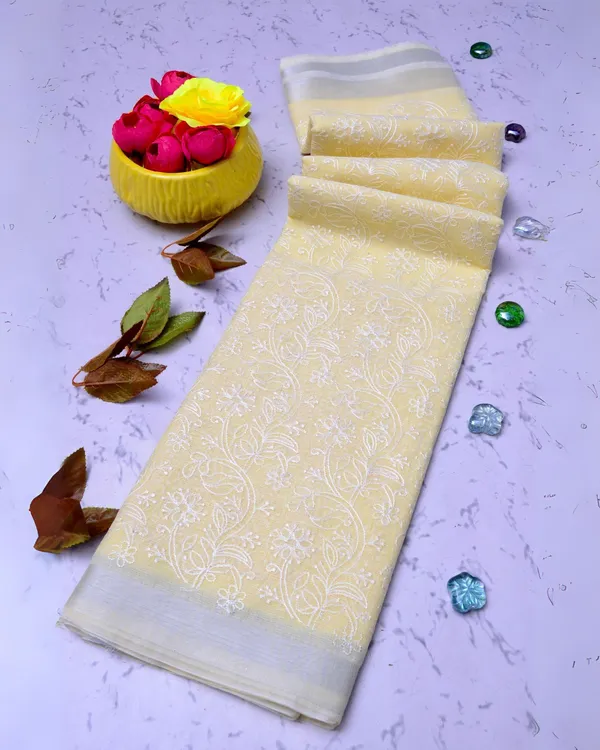 Kota_Doria_Sparkling_Yellow_Saree_Allover_Embroidery